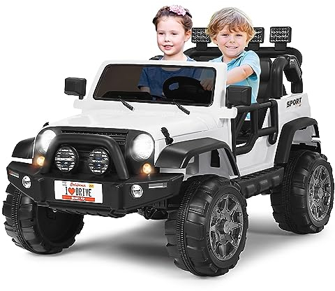 DREAMADE Elektroauto für Kinder, 2-Sitzer Kinder Elektroauto mit 2,4 Ghz Fernbedienung & LED-Licht & Musik & USB, 12V Elektrofahrzeuge für Kinder ab 3 Jahre (Weiß)
