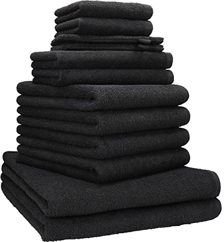 Betz Berlin Handtuch-Set 12-teilig – 100% Baumwolle – Oeko-TEX® Zertifiziert – extra saugfähig & weich – hohe Grammatur – Duschtücher, Handtücher, Gästetücher & Waschhandschuhe Farbe Graphit