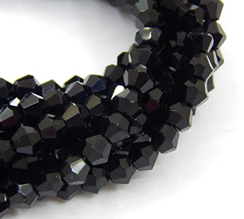 Perlin Böhmische Kristallperlen 4mm Doppelkegel Tschechische Perlen Glasschliffperlen Glasperlen, Bicone Beads 90 Stk (Schwarz)