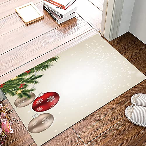 Badematte 50x80cm, Rutschfeste Badteppich, Weihnachten, Abstrakt Festliche Feier Icons Bälle Nadelbaum Zweige Bowties Dek,Mikrofaser Badvorleger mit, Wasserabsorbierende Weiche teppiche für Badezimmer
