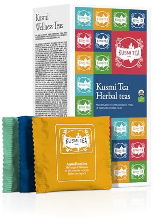 Kusmi Tea - Caja de Infusiones - Surtido de Té de Regalo para Mujer o Hombre - Juego de Cesta de Té 100% Orgánico - Manzanilla, Hibisco, Té Rojo, Infusiones Frías - 8 Variedades, 24 Bolsitas