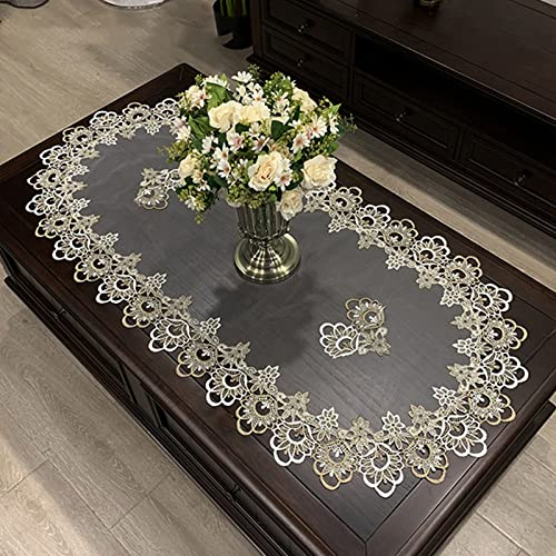 Ovale Spitzen-Tischdecke, Mitteldecke Jacquard für Hochzeit, Party, Zuhause, Küche, Wohnzimmer, Dekoration