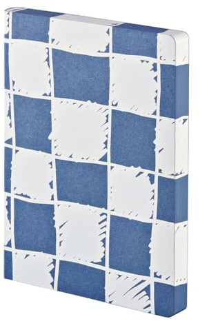 Nuuna Notizbuch A5+ Graphic L - Cheeky Checks, Recyceltes Denim blau | Dotted Journal | 3.5 mm Punktraster Grau | 256 nummerierte Seiten | 120 g Premium-Papier | made in Germany