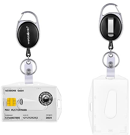 WEBBOMB Ausweishülle Kartenhalter komplett mit Jojo Schlüsselanhänger & Gürtelclip ausziehbar horizontal/vertikal nutzbar Ausweishalter Dual Ausweisjojo Schlüssel JoJo (Schwarz)
