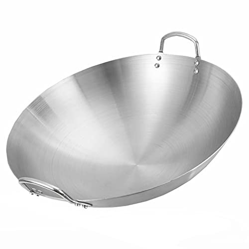 OQHAIR Acero Inoxidable no magnético estándar 32 cm 70 cm Sartén Antiadherente de Fondo Redondo de Estilo Chino Conducción de Calor rápida, Wok Grueso sin Recubrimiento con 2 Asas de bucl