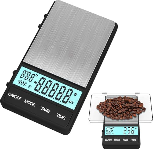 Nizirioo ​Kaffeewaage Digital mit Timer & Tara-Funktion - 0,1g ​Feinwaage für Espresso/Coffee, ​Barista-Waage mit LED-Touchscreen, Küchenwaage inkl. Batterien