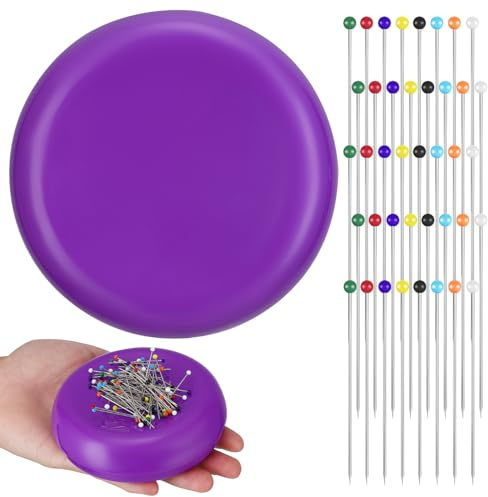 STOBOK Coussin À Épingles Magnétique 4 Pouces avec Porte-Aiguilles Et 100 Épingles Incluses pour Accessoires De Couture Rangement Portable Pratique Aimant Couture