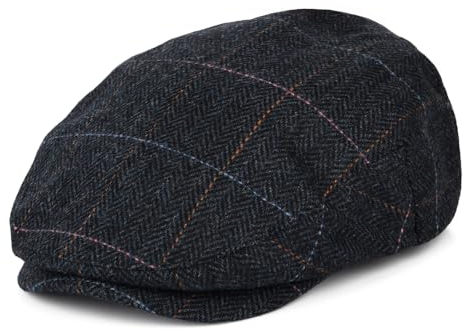 BRIXTON Hats Hooligan Windowpane Herringbone Flat Cap - Washed Navy-Blue L