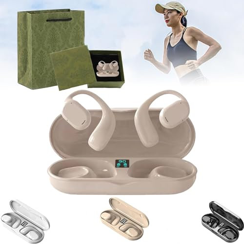 Yabira Wireless Ear Hanging Bluetooth Headset, 2024 Latest 3D Surround Sound Open Ows Wireless Bone Conduction Digital Bluetooth Earbuds, Non-in-Ear Headphones with Microphone (1PC Skin)