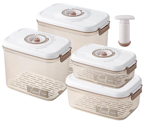 Aocase Chiusura Sottovuoto Contenitori Alimenti,Contenitori Sottovuoto a Prova di Fuoriuscite,Cassa di Stoccaggio con Pompa d'Aria Cucina Contenitore per Alimenti,4 Pack