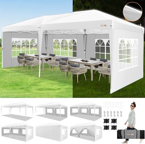 Gazebo 3 x 6 con fianchi laterali, gazebo pieghevole 3 x 6, impermeabile, stabile, con borsa con ruote, 4 sacchi di sabbia, facile da installare, per feste all'aperto, giardino
