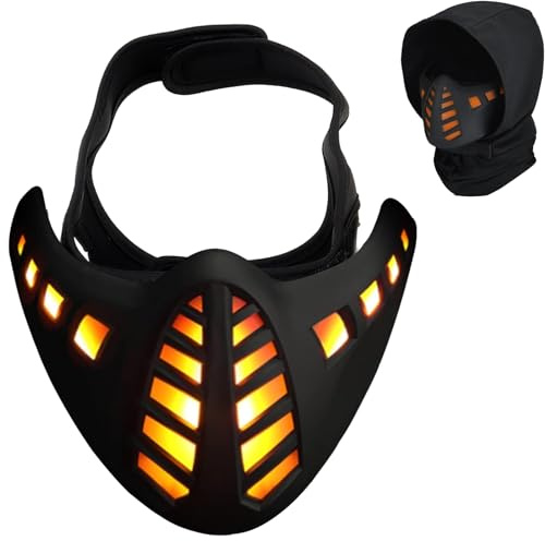 Airsoft Tactique Masque LED crâne Brillant Cyberpunk LED Light Up Masque d’Halloween Masque Tactique Demi-Visage Casque Tactique Masque de Protection pour CS Jeu Cosplay fête Festive