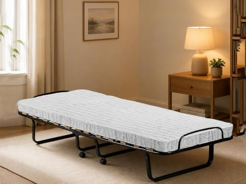 Talamo Italia Letto Pieghevole Eloisa, Brandina con Rete a 15 doghe, Lettino salvaspazio, 100% Made in Italy, 80x200h40 cm, Materasso Incluso, Bianco, 200 cm (Memory)