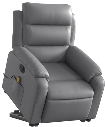 vidaXL Massagesessel, Elektrisch Verstellbar Sessel mit Aufstehhilfe, Fernsehsessel Relaxsessel mit Liegefunktion, Liegesessel Aufstehsessel Polstersessel, Grau Kunstleder