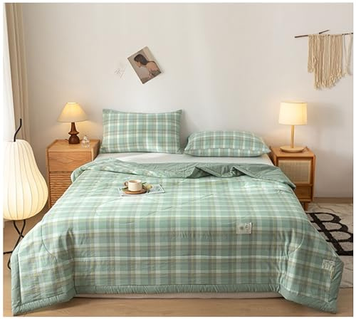 GOFOHIMI Colcha Acolchada 100% Algodón Edredón Reversible Estampada a Cuadros Colcha, Ligero y Transpirable, para Verano Cama Matrimonio Individual