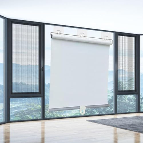 Verdunkelungsrollos 50cm 60cm 80cm 90cm 100cm 120cm Breit,Einziehbare Sonnenschutzrollos,Fensterabdeckung Vorhänge,Ohne Bohren Temporäre Jalousien,Sichtschutz Thermorollo,White-140 * 160cm(55 * 63in)