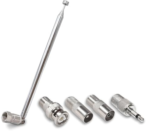 FM UKW Radio Antenne, 7 Abschnitte Teleskopantenne | Mit F-Stecker, 4 Kupplung Adapter, Ausziehbare Ersatz-Stabantenne zur flexiblen Empfangsanpassung, für tragbare Radios