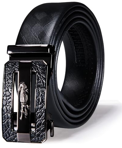 YOHOWA Mens Ratchet Belt Crocodile Leather Designer Belts with Automatic Buckle 1 3/8 Trim to Fit for Business Dress