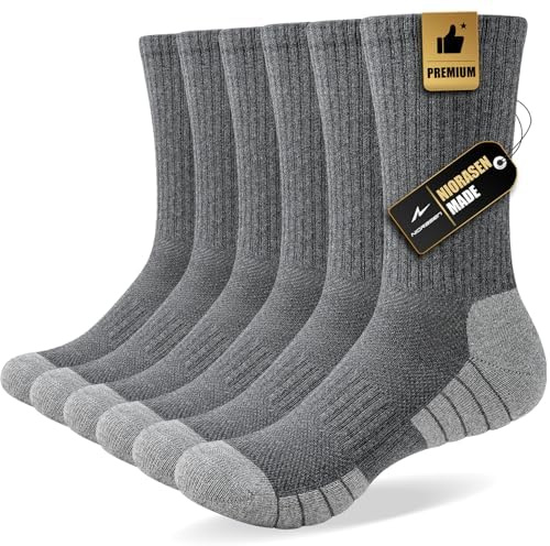 Niorasen Calcetines Hombre Mujer 39-42, 6 Pares De Calcetines De Algodón Transpirable, Trekking, Correr Con Amortiguación Alto Rendimiento, Gris
