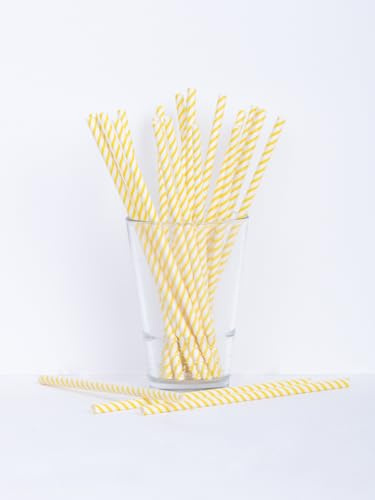 Papperssugrör remsor 25 st. 100 % papper engångs L: 19,7 cm biologiskt nedbrytbara sugrör, färg: gul