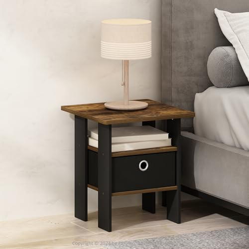 Furinno TIDUR Table de Chevet, Table de Chevet à Étagères Ouvertes avec Bac de Rangement, Table d'Appoint pour Chambre, Salon, Amber Pine