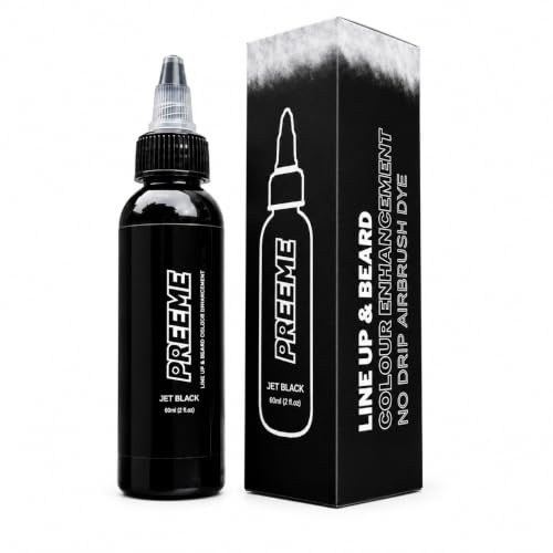 PREEME Hair Enhancement No Drip Airbrush Dye 60ml (Jet Black) | For Beard & Lineup | Water Resistant Hairline Filler Spray | Barber Beard Liner For Thicker & Fuller Hairstyling