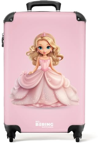 NoBoringSuitcases© Kinderkoffer Mädchen, Koffer Kinder, Reisekoffer, | 55x40x20 cm - KabinenKoffer, Koffer Mädchen, Rollkoffer Klein, Carry On, Koffer Handgepäck (Blonde Prinzessin - Rosa)