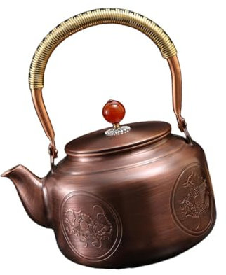 Baoblaze Kupfer-Teekessel, handgefertigt, handgefertigter Wasserkessel, Mehrzweck, 1300 ml, Retro, für Küche, Haushalt, Teehaus, Geschenk für Teeliebhaber, Glückverheißende Tiere