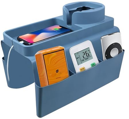 CHSEEO Silicone Sofa Arm Tray, Couch Caddy with 6 Storage Bags, Anti-Slip Bottom Design Remote Control Holder for Phone, Cup, Book, and Magazines