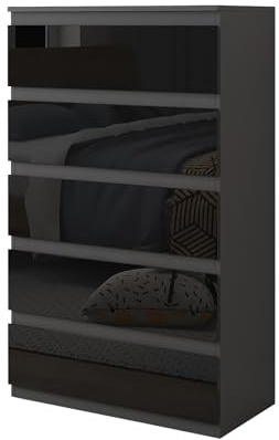 HTI living Kommode Kenji 5 Schubladen Hochglanz Sideboard Schwarz