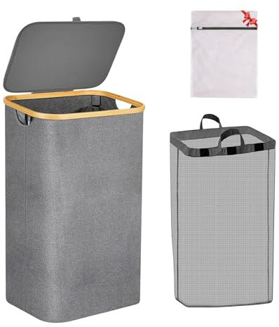 SHENAY Cesto Ropa Sucia con Tapa 87L – Cesta Plegable en Oxford 600D con Bolsa Interior Extraíble y Malla de Lavandería