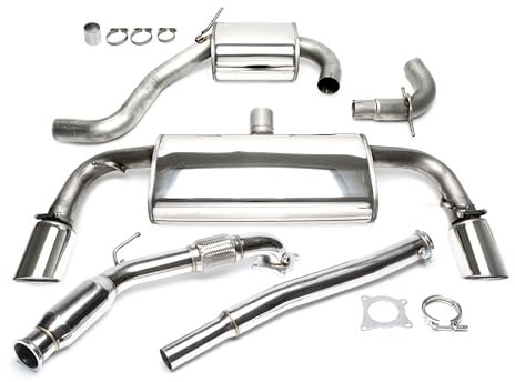 TA Technix Duplex Sportauspuffanlage mit Endrohr 100mm rund gebörtelt inkl. Downpipe 3 Zoll / 76mm mit 200 Zellen Metallkat, Edelstahlanlage mit EG Zulassung, Art.-Nr. 33VW005