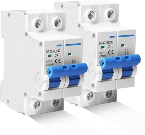 2 Stück DC Trennschalter PV Anlage, 500V 40A 2 Polig Solar Leitungsschutzschalter, Sicherungsautomat Schutzschalter für Photovoltaik-Systeme, Schutzluftschalter 35mm DIN-Schienenmontage