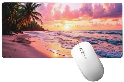 Mauspad XXL 900 x 300 x 3mm, Mausepad Sonnenuntergang Schreibtischunterlage Großes Strand Mauspad mit Vernähten Kanten, Wasserdicht und Rutschfest, Abwaschbar Mausepad für Gaming,Büro,Zuhause H-464
