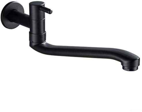 HpLive Rubinetto per acqua fredda a parete, nero, allungato, girevole (21 cm)