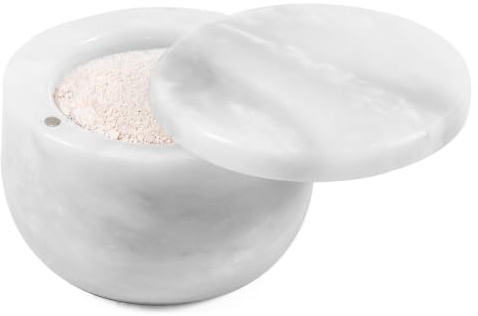 EARTHEN CRAFTS Vit marmor 7,6 cm saltkällare med lock salthållare – saltbehållare med magnetiskt lås för köksbänk – salt- och kryddförvaring – kryddburkar för bord