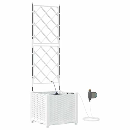 vidaXL Juego de maceteros Blancos de con riego automático. Macetero Cuadrado con Rejilla, Hecho de plástico Resistente a los Rayos UV Tener en Interiores o Exteriores. Contenedor de pl