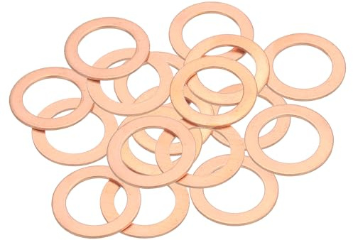 sourcing map 18 rondelle piatte M16 in rame, kit di rondelle di tenuta in rame, diametro interno 16 mm, diametro esterno 24 mm, spessore 1 mm, per bulloni, viti, riparazione macchinari