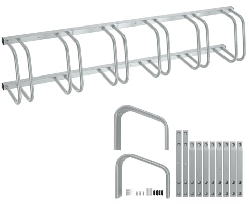 UISEBRT Fahrradständer aus Galvanisierter Stahl,Fahrradträger für 6 Fahrräder,Fahrradhalter für 30-65mm Reifenbreite,Aufstellständer für Boden oder Wandmontage,Silber
