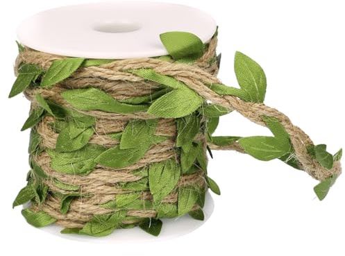 Spago di iuta naturale con nastro verde a foglia – 10 m corda decorativa per giardinaggio, appendere piante, artigianato, confezioni regalo e progetti fai da te (spago di iuta + verde scuro)