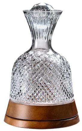 rockible Decanter Rotante per Vino Rosso, Caraffa per Vino, Regalo per Amanti Del Vino, Trasparente con Base in Legno, 1500 Ml, Elegante, Rotazione a 360°,