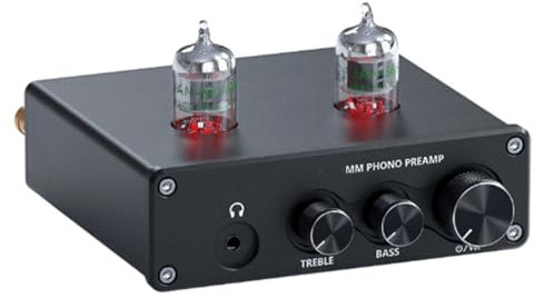 Preamplificatore Phono, Preamplificatore Giradischi MM, con Valvola a Vuoto, Controllo del Volume e Controllo dei Bassi/Alti, per Giradischi Audio Domestico