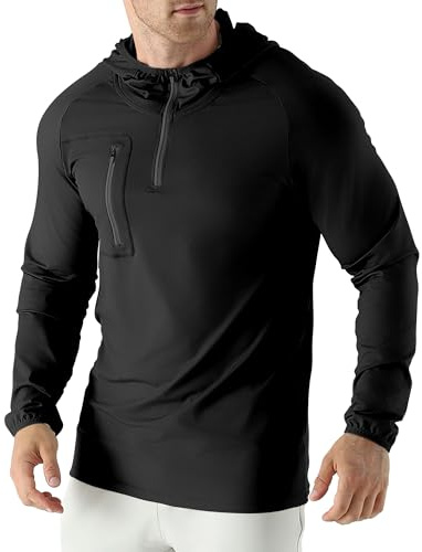 Jupmov Mens Quarter Zip Running Hoodie Sweatshirts,Lightweight Workout Pullover Jacket with Pockets(Black,M)