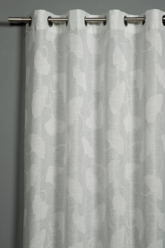 Sehlbach Cortinas confeccionadas Sehlbach Con ojales, Motivo de hojas de gingko, Gris, 140 x 48 cm Cortinas, Tejido jacquard, Traslúcido, Ofrece privacidad, Certificado Oeko-Tex, Presencia elegante