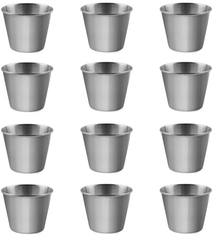 SPDYCESS 12 Pièces Verres à Shot en Aciers Inoxydable, 45ml Tasses Gobelet en Aciers Inoxydable, Empilables et Portables Verre Shooter Pot a Sauce pour Voyage Camping Bars Party