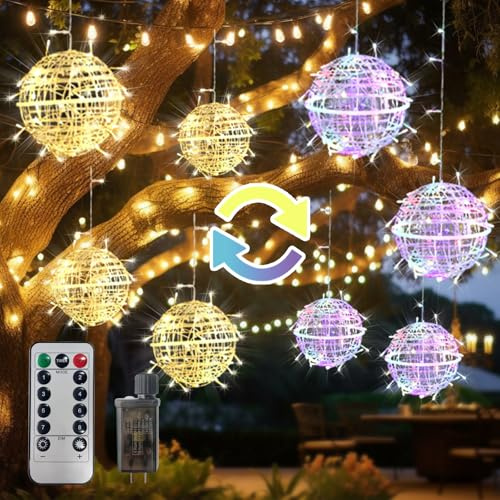 Weihnachtskugel-Lichter für den Außenbereich, 4 Packungen mit 184 LEDs, Farbwechsel-Lichterkette, 20 cm, Kugel mit Stecker für Baumparty, Hochzeit, Hof, Garten, Veranda, Terrasse, Weihnachtsdekoration
