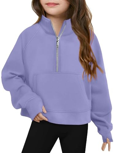 Bauchfreie Pullover Mädchen Halber Reißverschluss Sweatshirt mit Daumenloch Kinder Rollkragen Pulli Bauchfreies Oberteil Coole Sweatjacke Langarm Sportjacke