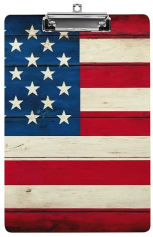 Niedliche Klemmbrett aus Acryl, Standardbuchstaben, Größe A4, Schreibtisch, Bürobedarf, Zubehör, Vintage, Holz, amerikanische Flagge