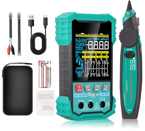 Comprobador de Cables de Red RJ45 con Multímetro Medición de Longitud 400M Tester de Red PoE y NCV Red Ethernet Medidor Cables Gigabit 1000M para Cat5 Cat6