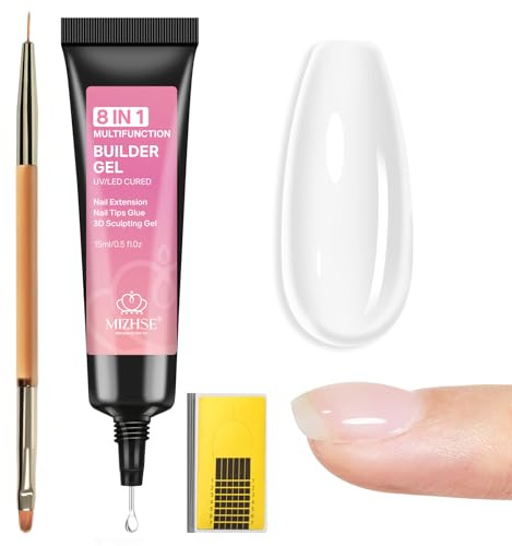 MIZHSE Colle à ongles transparente 15G avec pointe de précision, gel de construction 8 en 1 Rhinestone Glue pour breloques d'ongles, colle de sculpture multifonctionnelle, extension d'ongles et